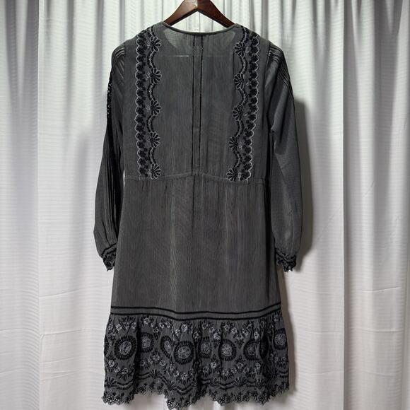 Rungolee 100% Silk Dress Black Embroidered Lace Boho Women's Size Small - Picture 6 of 11